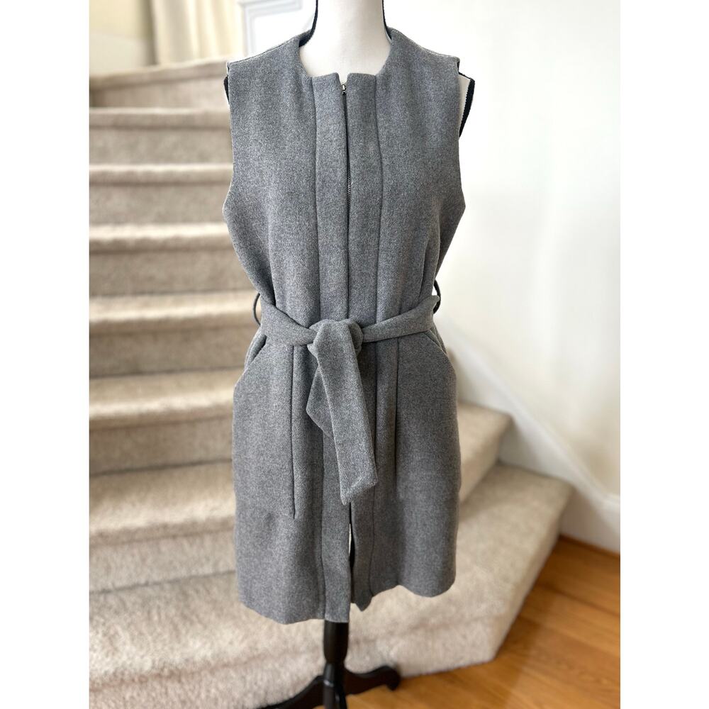 Zara Grey Zip Front Belt Tie Waist Sleeveless Sweater Shirt Mini Dress